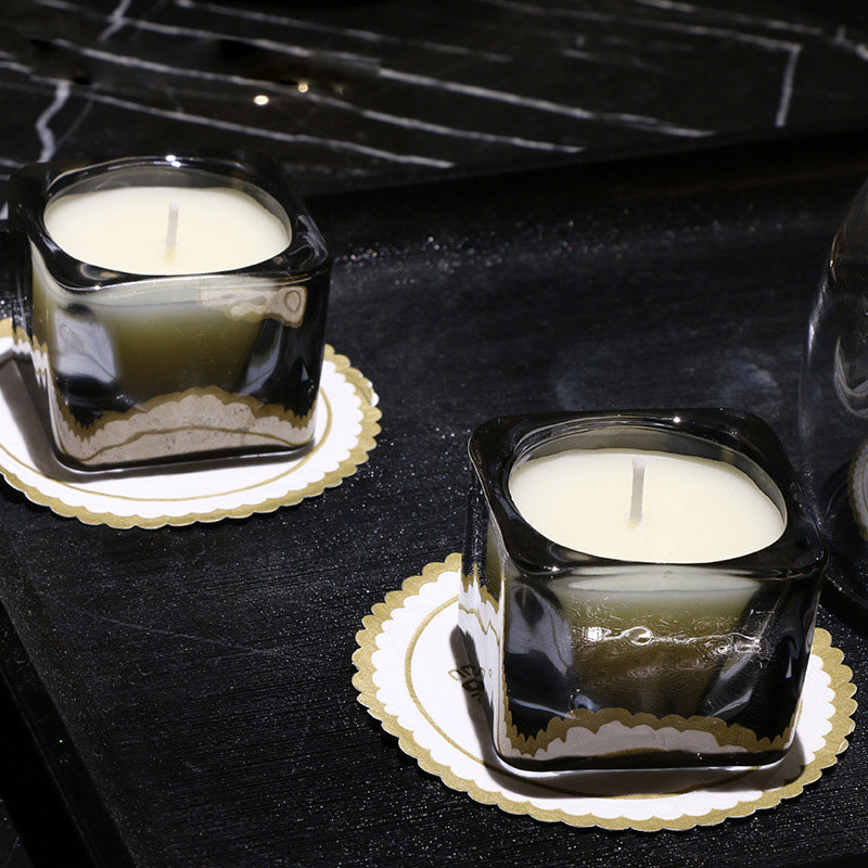Factory direct sales cloud ink gray ion plated square cup scented candle soybean wax coconut candle lamp with hand gift fragrance decoration wholesale details Picture