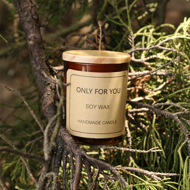 American new generation brand soybean wax glass candle holder romantic aromatherapy candle creative wood cover amber with hand gift wholesale details Picture