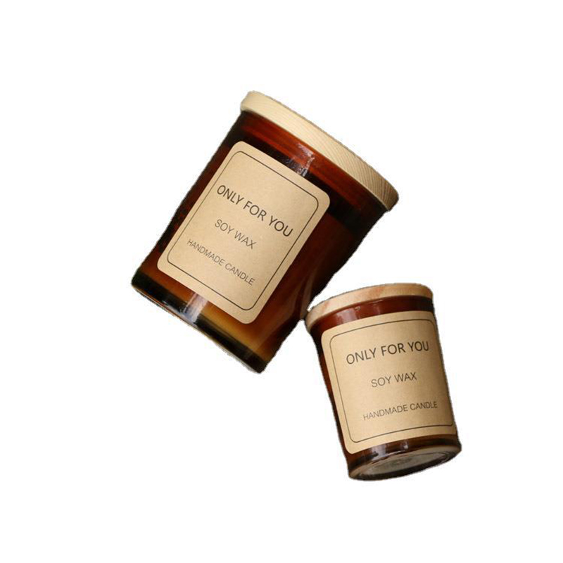 American new generation brand soybean wax glass candle holder romantic aromatherapy candle creative wood cover amber with hand gift wholesale Item Picture