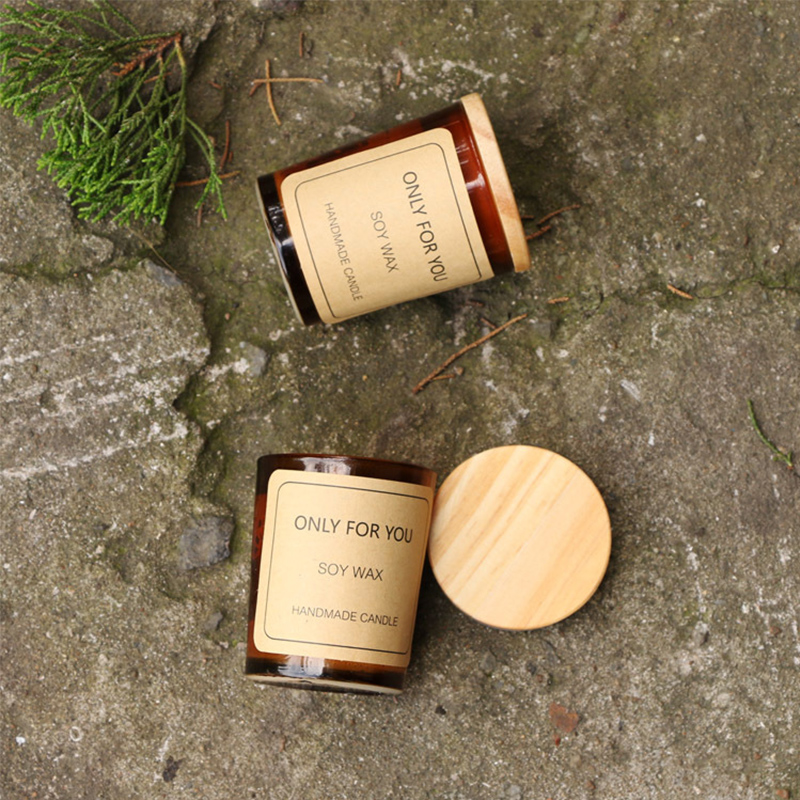 American new generation brand soybean wax glass candle holder romantic aromatherapy candle creative wood cover amber with hand gift wholesale Specification drawing