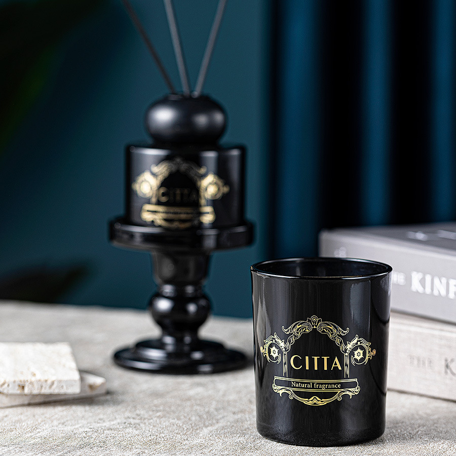 Black and white art scented candle set box custom home fragrance with hand gift wood cover fire free perfume gift box wholesale details Picture