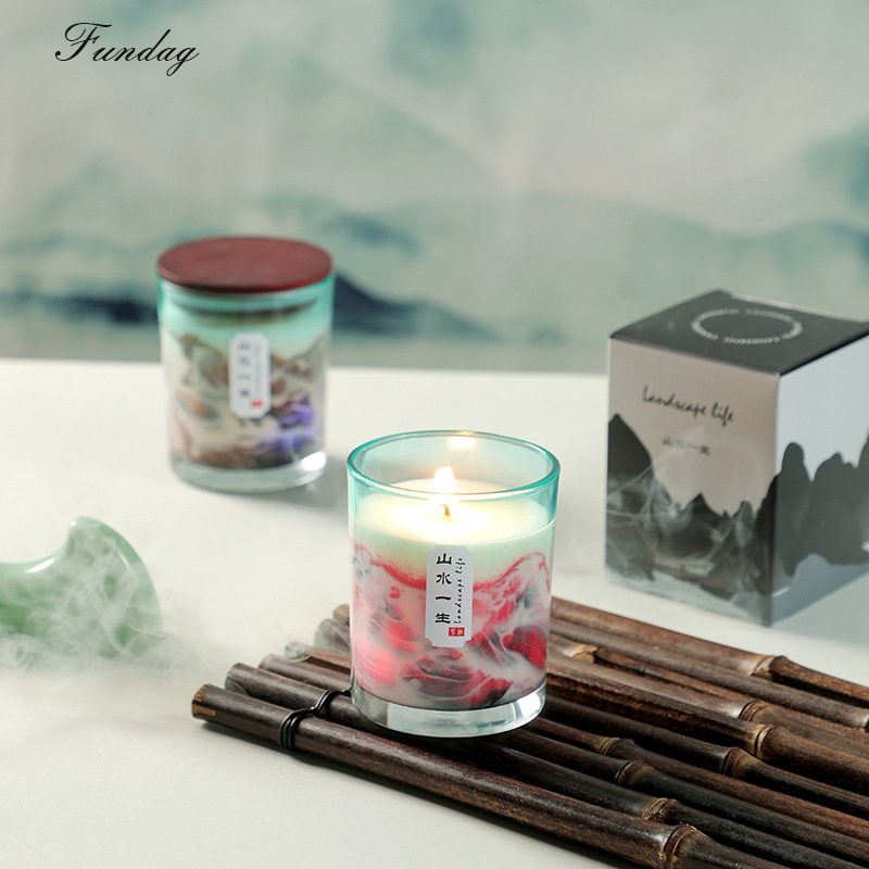 Aromatherapy candle retro landscape life glass plant soy wax bedroom home fragrance candle cup decoration wholesale Specification drawing