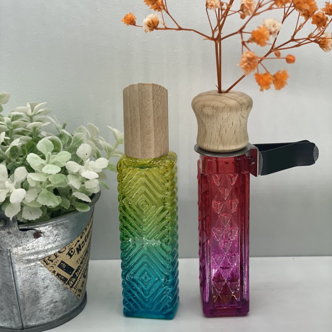 A colorful bottle of car perfume full figure