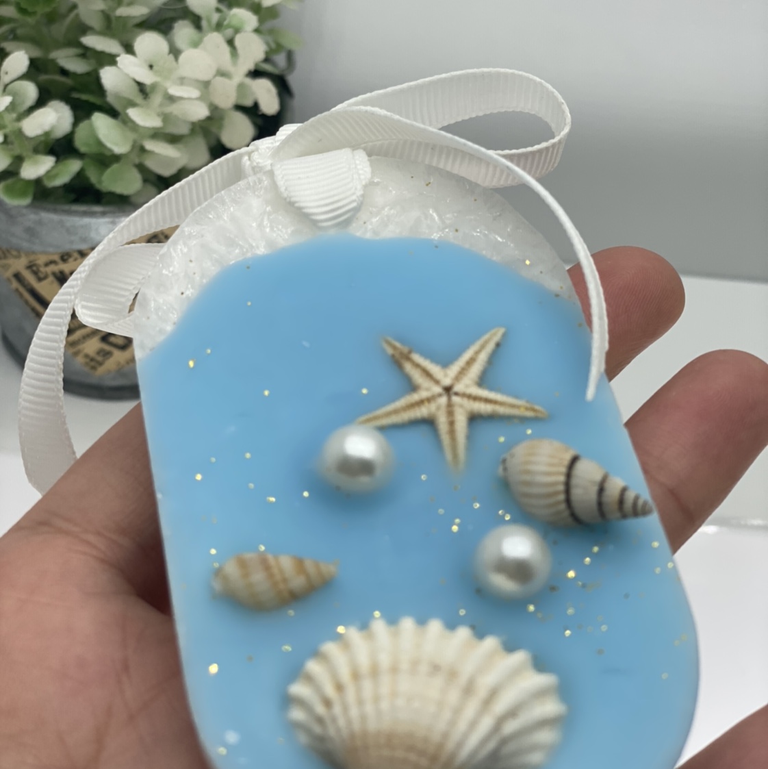 Starfish, seashells, beads, summer Marine paraffin pendant undefined