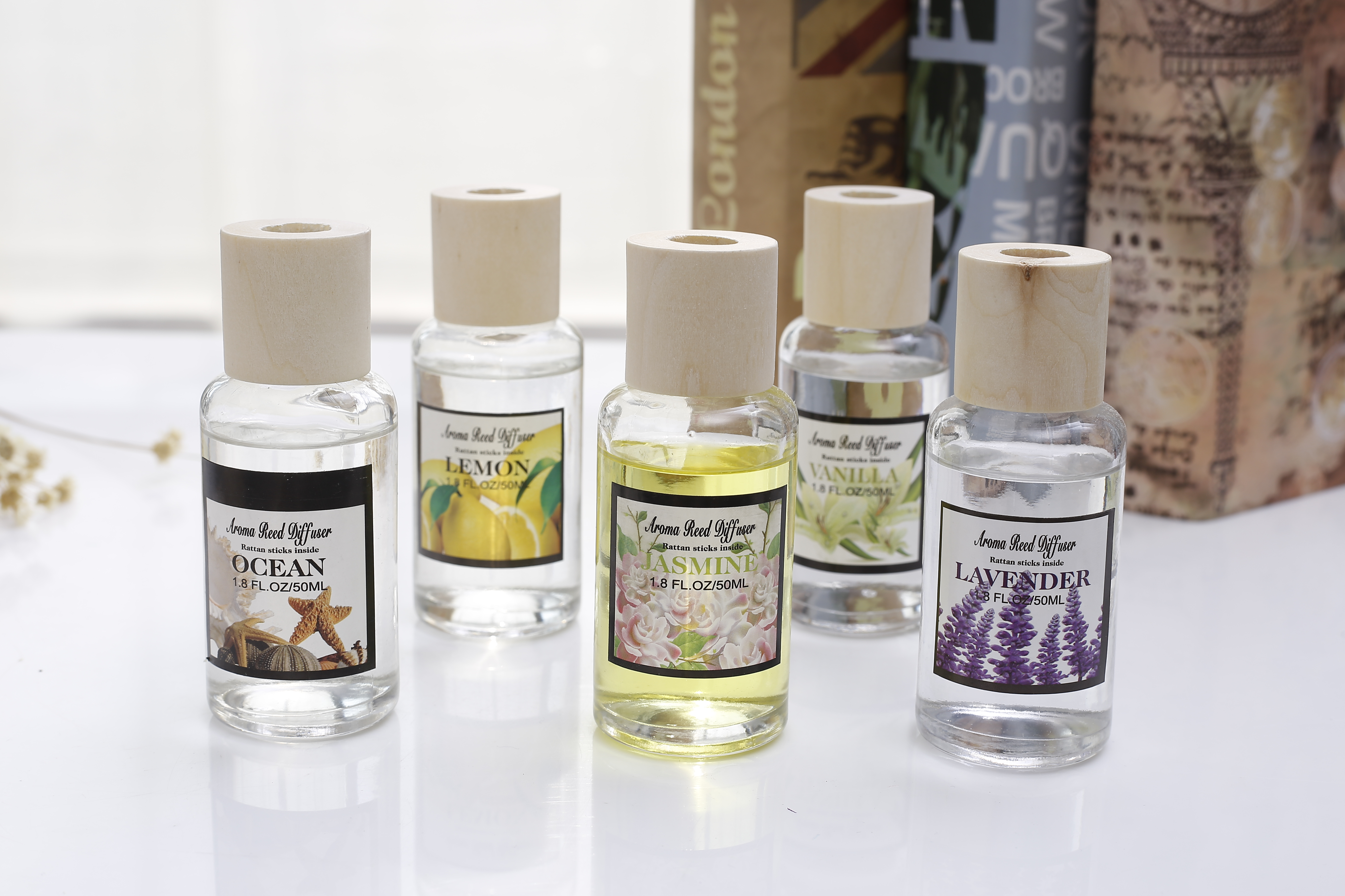 Non-fire aromatherapy Essential oil Set Indoor cane incense 50ML transparent round bottle aromatherapy details Picture