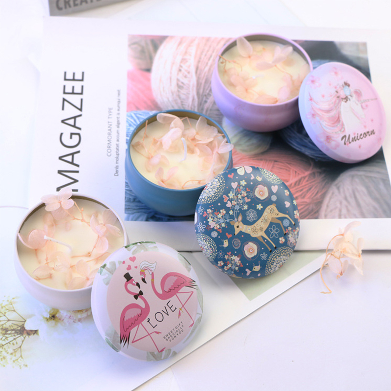 Scented candle dried flower immortal flower tinplate candle holder romantic gift scented soybean candle with hand gift custom wholesale full figure