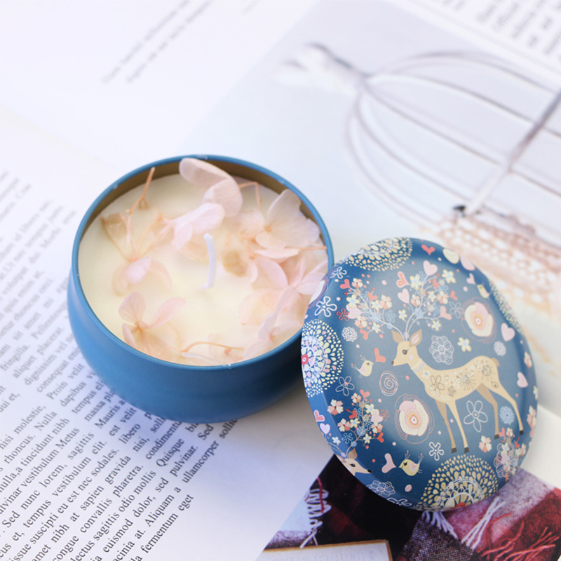 Scented candle dried flower immortal flower tinplate candle holder romantic gift scented soybean candle with hand gift custom wholesale details Picture