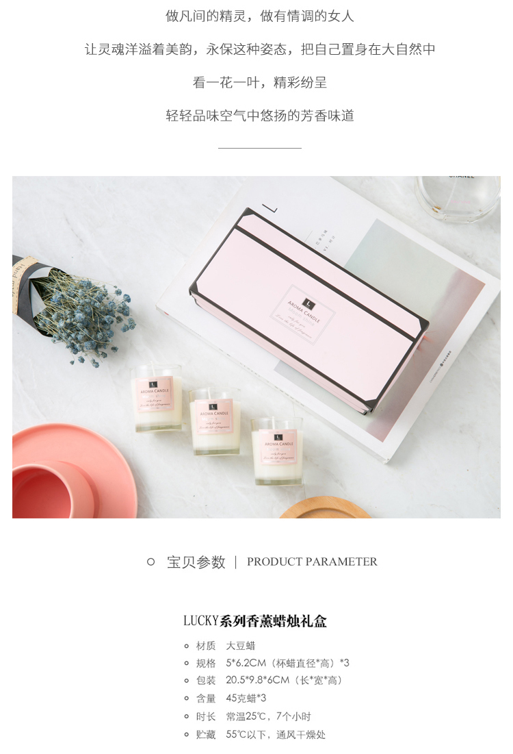 IUCKY series of scented candle gift boxes. Specification drawing