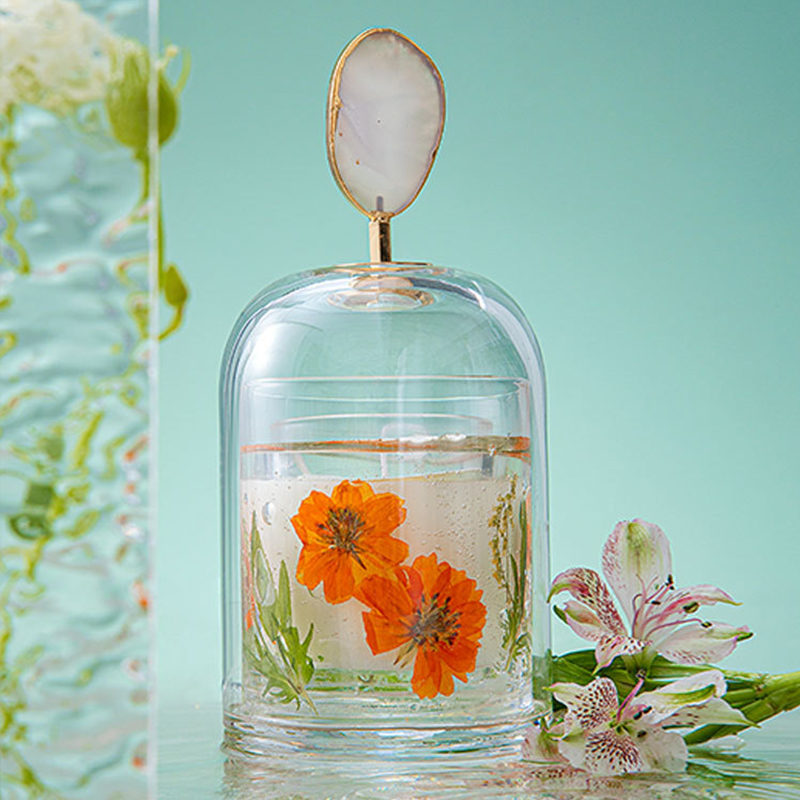 Manufacturers direct sales of scented candle crystal glass cup dry flower fragrance candle essential oil with hand gift set decoration wholesale Specification drawing