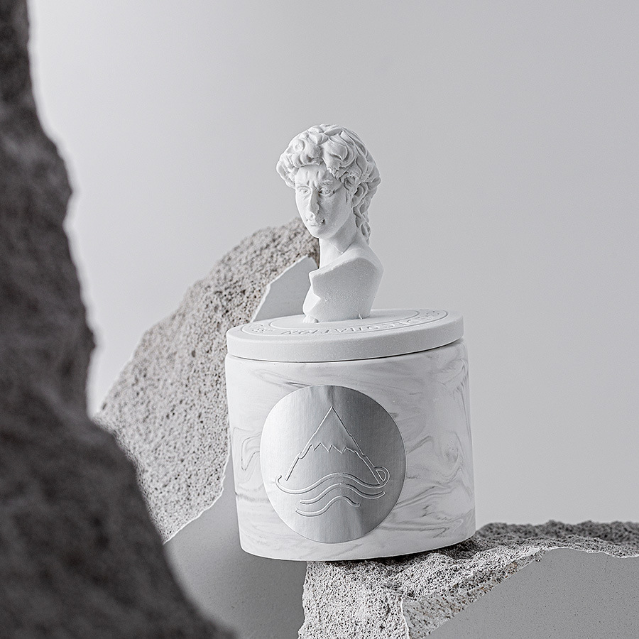Vintage relief plaster statue Aromatherapy candle cup Handmade soy wax fragrance cup David accompanied hand gift wholesale Specification drawing
