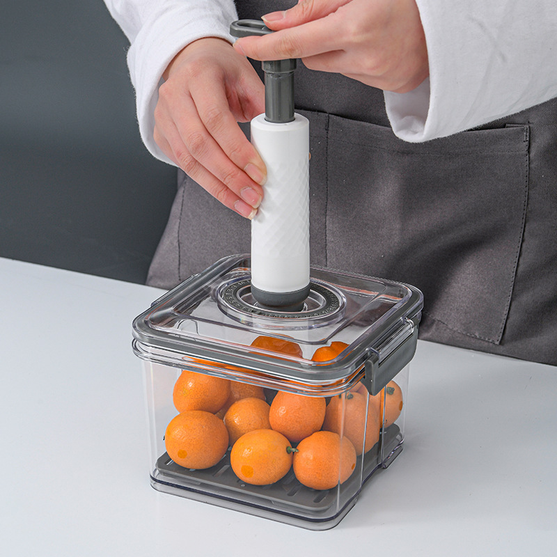 Household vacuum preservation storage box Food sealed transparent drain tank Kitchen refrigerator freezer storage box Specification drawing
