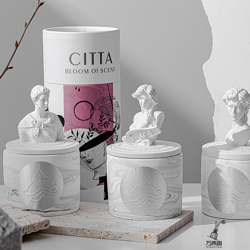 Vintage relief plaster statue Aromatherapy candle cup Handmade soy wax fragrance cup David accompanied hand gift wholesale