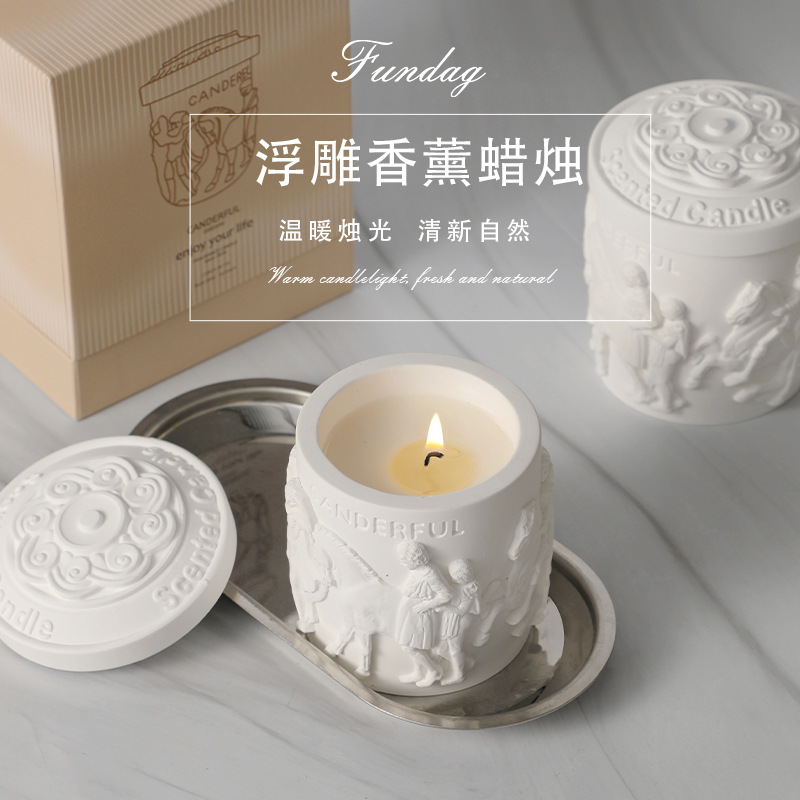 Scented candle Retro gypsum cup bedroom decoration soy wax scented candle accompanied by hand gift wholesale